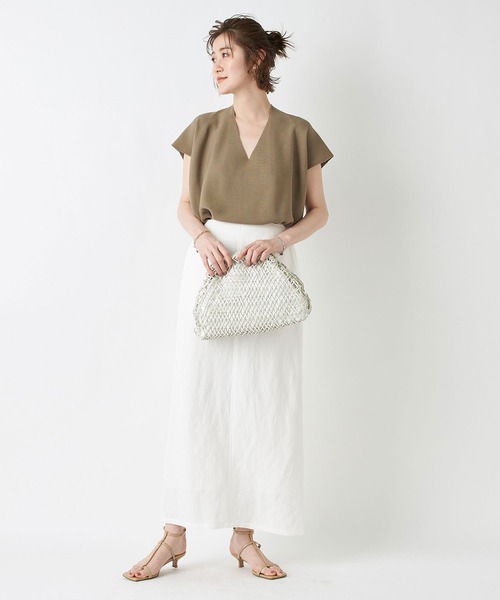 RIVE DROITE（リヴドロワ）の「スタイルアップ効果　レーヨンリネンストレートスカート（スカート・レディース・ホワイト/カーキ・36/38）」の3枚目の写真