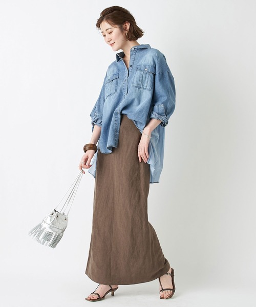 RIVE DROITE（リヴドロワ）の「スタイルアップ効果　レーヨンリネンストレートスカート（スカート・レディース・ホワイト/カーキ・36/38）」の10枚目の写真