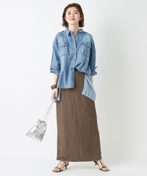 RIVE DROITE（リヴドロワ）の「スタイルアップ効果　レーヨンリネンストレートスカート（スカート・レディース・ホワイト/カーキ・36/38）」の15枚目の写真