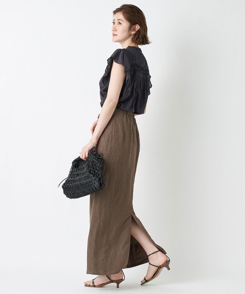 RIVE DROITE（リヴドロワ）の「スタイルアップ効果　レーヨンリネンストレートスカート（スカート・レディース・ホワイト/カーキ・36/38）」の6枚目の写真
