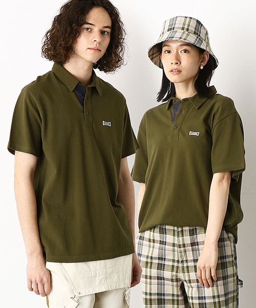 Purple&Yellow（パープルアンドイエロー）の「ワッペン付き　半袖ポロシャツ（ポロシャツ・メンズ・ピンク/ネイビー/アイボリー/カーキ・LARGE/SMALL/MEDIUM/X-LARGE）」の2枚目の写真