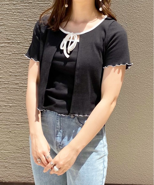 apres jour(アプレジュール)の「リブキャミ+トップスセット【ZOZOTOWN限定アイテム】(カーディガン/ボレロ・レディース・アイボリー/ブラック/オフホワイト/モカ・フリー/X-LARGE)」の3枚目の写真