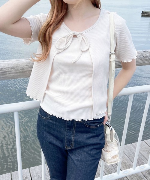 apres jour(アプレジュール)の「リブキャミ+トップスセット【ZOZOTOWN限定アイテム】(カーディガン/ボレロ・レディース・アイボリー/ブラック/オフホワイト/モカ・フリー/X-LARGE)」の12枚目の写真