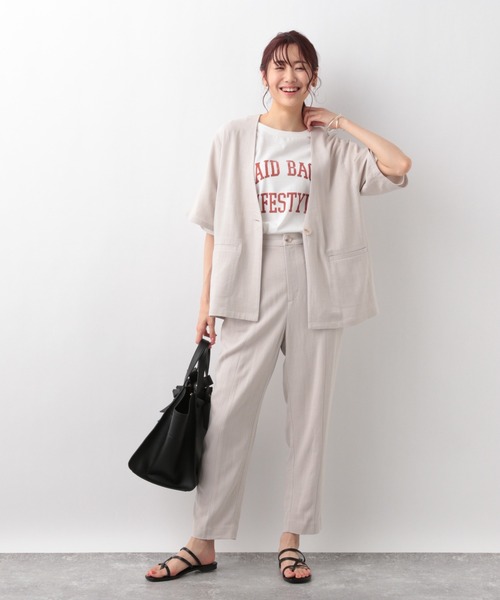 GLOBAL WORK（グローバルワーク）の「リネンコンテーパードパンツ【MATINEE LINE】/948018（その他パンツ・レディース・ブラック/アイボリー/グリーン系その他・SMALL/MEDIUM/LARGE）」の8枚目の写真