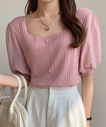 シフォン袖ドッキングリブニット