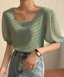 シフォン袖ドッキングリブニット