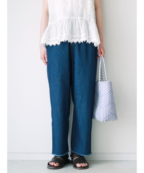 Samansa Mos2（サマンサ モスモス）の「デニムイージーパンツ（デニムパンツ・レディース・ブルー/サックスブルー・ﾌﾘ-）」の2枚目の写真