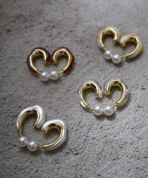 Birthday room（バースデイルーム）の「ドロップウェーブシルエットピアス（ピアス（両耳用）・レディース・ホワイト/ベージュ/ブラウン/クリア・FREE）」の19枚目の写真