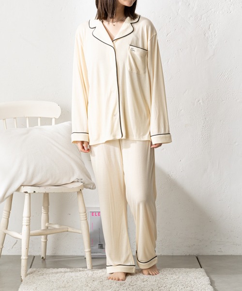 TERRITOIRE（テリトワール）の「【ソフトな肌触り】ストレッチ快眠パジャマ　上下セット（ルームウェア/パジャマ・レディース・ブラック/パープル/グリーン/アイボリー・MEDIUM/LARGE）」の10枚目の写真