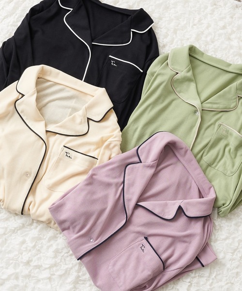 TERRITOIRE（テリトワール）の「【ソフトな肌触り】ストレッチ快眠パジャマ　上下セット（ルームウェア/パジャマ・レディース・ブラック/パープル/グリーン/アイボリー・MEDIUM/LARGE）」の5枚目の写真