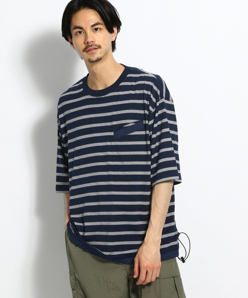 niko and...(ニコアンド)の「ボ-ダ-ドロストTシャツ(Tシャツ/カットソー・メンズ・ネイビー/ライトグレー/ホワイト・MEDIUM/LARGE)」の3枚目の写真