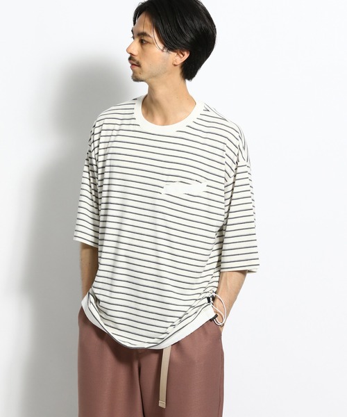 niko and...(ニコアンド)の「ボ-ダ-ドロストTシャツ(Tシャツ/カットソー・メンズ・ネイビー/ライトグレー/ホワイト・MEDIUM/LARGE)」の2枚目の写真