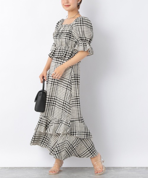 Heather（ヘザー）の「チェックコットンスソティアードスカート【SETUP対応】　216930（スカート・レディース・ホワイト系その他/ブラック系その他・FREE）」の5枚目の写真