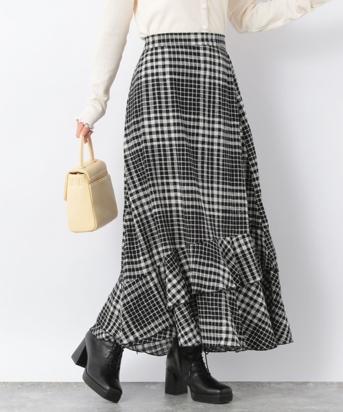 Heather（ヘザー）の「チェックコットンスソティアードスカート【SETUP対応】　216930（スカート・レディース・ホワイト系その他/ブラック系その他・FREE）」の3枚目の写真