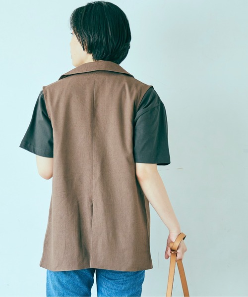 ANGIE（アンジー）の「リネンライクテーラードジレ（テーラードジャケット・レディース・ベージュ/ブラウン/アイボリー・FREE）」の5枚目の写真