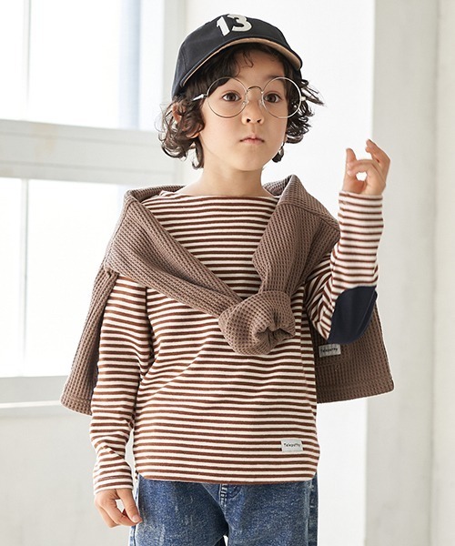 b・ROOM（ビールーム）の「ビッグシルエットワッフルカーディガン（カーディガン/ボレロ・キッズ・アイボリー/モカ/ネイビー・110cm/130cm/100cm/120cm/90cm）」の5枚目の写真