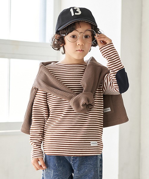 b・ROOM（ビールーム）の「ビッグシルエットワッフルカーディガン（カーディガン/ボレロ・キッズ・アイボリー/モカ/ネイビー・110cm/130cm/100cm/120cm/90cm）」の6枚目の写真