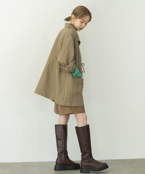 Kastane(カスタネ)の「マルチストライプ紐付きジャケット(ノーカラーコート・レディース・ブラウン・FREE)」の3枚目の写真