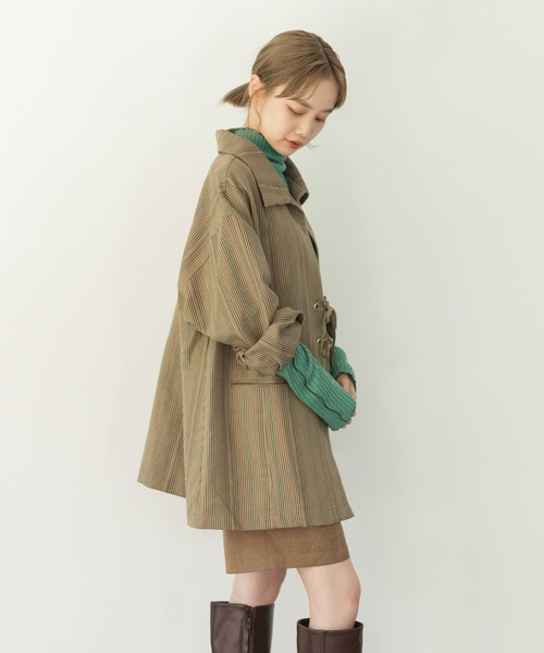 Kastane(カスタネ)の「マルチストライプ紐付きジャケット(ノーカラーコート・レディース・ブラウン・FREE)」の6枚目の写真