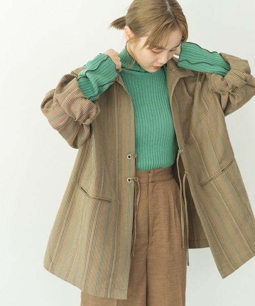 Kastane(カスタネ)の「マルチストライプ紐付きジャケット(ノーカラーコート・レディース・ブラウン・FREE)」の10枚目の写真