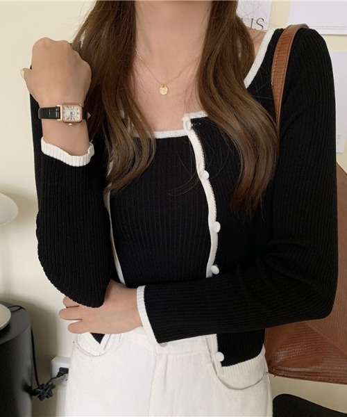 SONA(ソナ)の「SONYUNARA 配色リブカーディガン+キャミ(カーディガン/ボレロ・レディース・ホワイト/ブラック/ベージュ/グレー/ピンク/グリーン・FREE)」の12枚目の写真