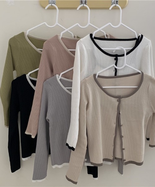 SONA(ソナ)の「SONYUNARA 配色リブカーディガン+キャミ(カーディガン/ボレロ・レディース・ホワイト/ブラック/ベージュ/グレー/ピンク/グリーン・FREE)」の7枚目の写真