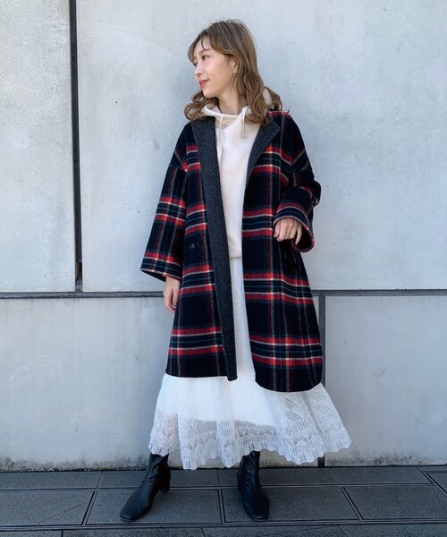 ★こねずみです★ドレステリア　ウールチェックリバーシブルコート　グレー ☆こねずみです☆ドレステリア ウールチェックリバーシブルコート