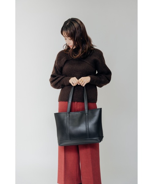 DEVICE+（デバイスプラス）の「DEVICE＋  フェイクレザー シンプル シックデザイン ビッグ トートバッグ（トートバッグ・メンズ・ブラック・FREE）」の3枚目の写真