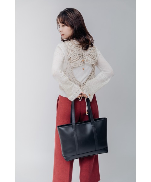 DEVICE+（デバイスプラス）の「DEVICE＋  フェイクレザー シンプル シックデザイン ビッグ トートバッグ（トートバッグ・メンズ・ブラック・FREE）」の5枚目の写真