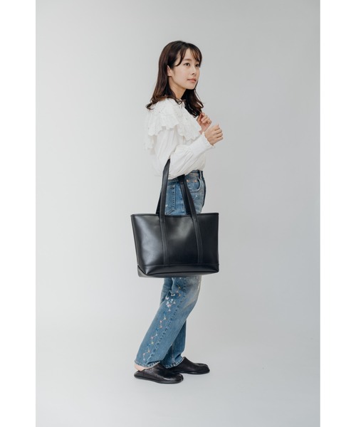 DEVICE+（デバイスプラス）の「DEVICE＋  フェイクレザー シンプル シックデザイン ビッグ トートバッグ（トートバッグ・メンズ・ブラック・FREE）」の6枚目の写真