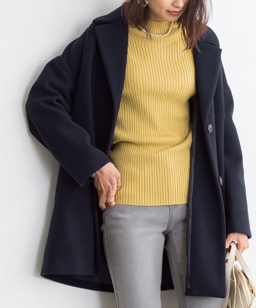 Pierrot(ピエロ)の「メルトンAラインコート(その他アウター・レディース・ネイビー/アイボリー/マスタード・M/L)」の2枚目の写真