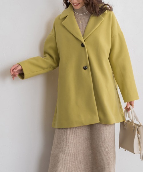 Pierrot(ピエロ)の「メルトンAラインコート(その他アウター・レディース・ネイビー/アイボリー/マスタード・M/L)」の4枚目の写真