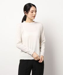 Samansa Mos2 blue | フリルネックリブロンT(Tシャツ/カットソー)