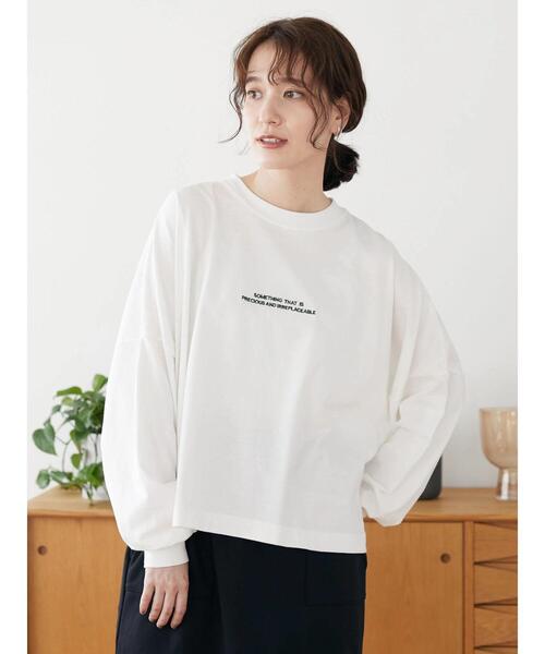 Green　Parks（グリーンパークス）の「ショート丈刺繍ロゴロンTEE＊（Tシャツ/カットソー・レディース・グレー/オフホワイト・FREE）」の11枚目の写真