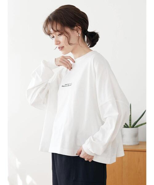 Green　Parks（グリーンパークス）の「ショート丈刺繍ロゴロンTEE＊（Tシャツ/カットソー・レディース・グレー/オフホワイト・FREE）」の13枚目の写真