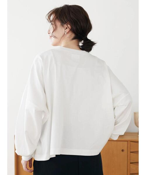Green　Parks（グリーンパークス）の「ショート丈刺繍ロゴロンTEE＊（Tシャツ/カットソー・レディース・グレー/オフホワイト・FREE）」の3枚目の写真