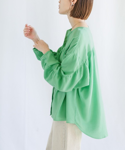 select MOCA(セレクトモカ)の「ギャザーデザインドルマンスリーブブラウス(シャツ/ブラウス・レディース・ブラック/オフホワイト/ライトグリーン/チェリーピンク・FREE)」の11枚目の写真