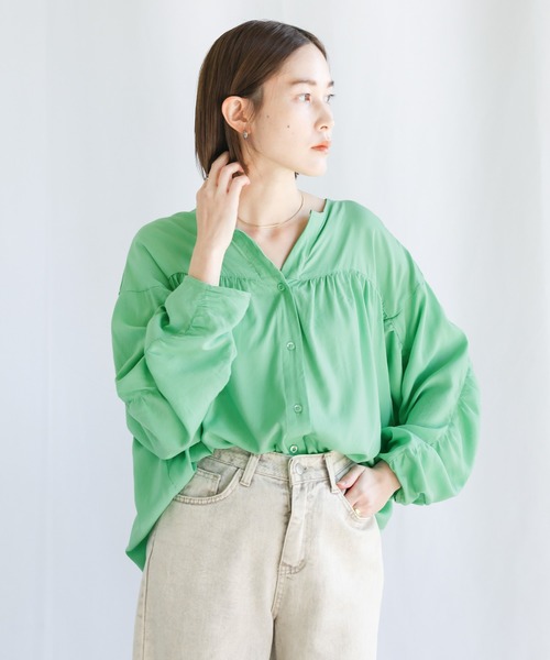select MOCA(セレクトモカ)の「ギャザーデザインドルマンスリーブブラウス(シャツ/ブラウス・レディース・ブラック/オフホワイト/ライトグリーン/チェリーピンク・FREE)」の9枚目の写真
