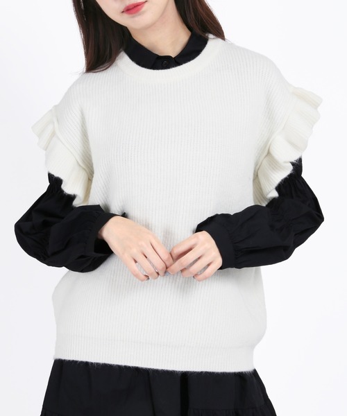 WC（ダブル シー）の「フリルニットベスト（ベスト・レディース・ブラック/グリーン/アイボリー・FREE）」の2枚目の写真