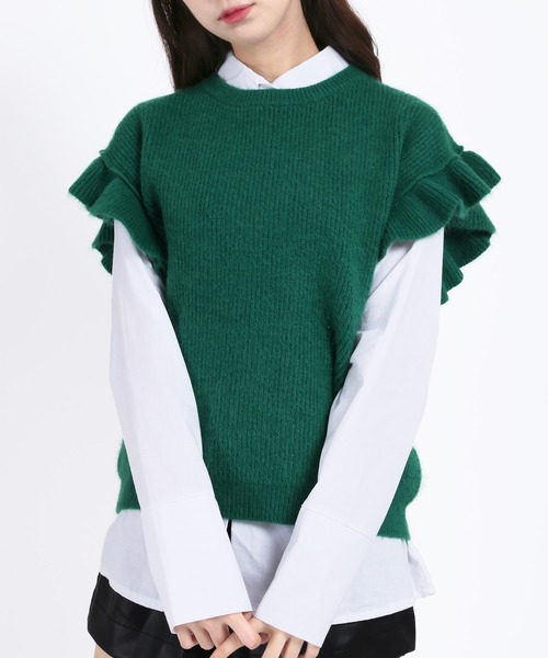 WC（ダブル シー）の「フリルニットベスト（ベスト・レディース・ブラック/グリーン/アイボリー・FREE）」の6枚目の写真