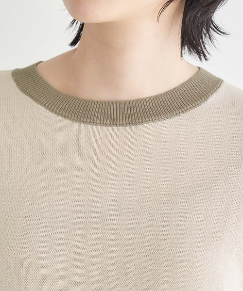 Chaco closet（チャコ クローゼット）の「配色リンガー半袖ニットプルオーバー（ニット/セーター・レディース・ベージュ/パープル/ブラウン/オレンジ/ブルー/グリーン/アイボリー/チャコール/レッド/ネイビー・FREE）」の11枚目の写真