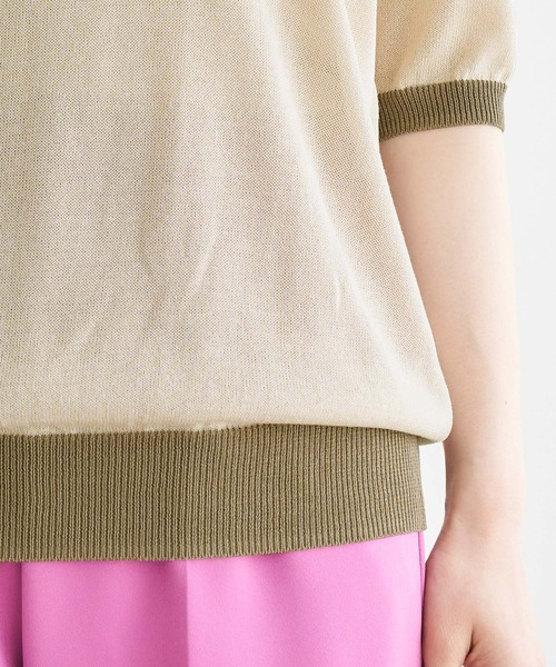 Chaco closet（チャコ クローゼット）の「配色リンガー半袖ニットプルオーバー（ニット/セーター・レディース・ベージュ/パープル/ブラウン/オレンジ/ブルー/グリーン/アイボリー/チャコール/レッド/ネイビー・FREE）」の13枚目の写真