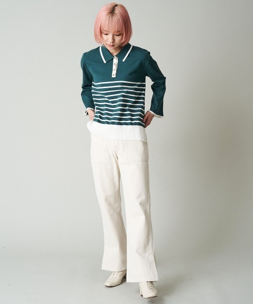 A de a.v.v（アードアー・ヴェ・ヴェ）の「(SET UP対応) デニムライクカラーフレアパンツ（デニムパンツ・レディース・アイボリー/ピンク/グリーン・36/38）」の6枚目の写真