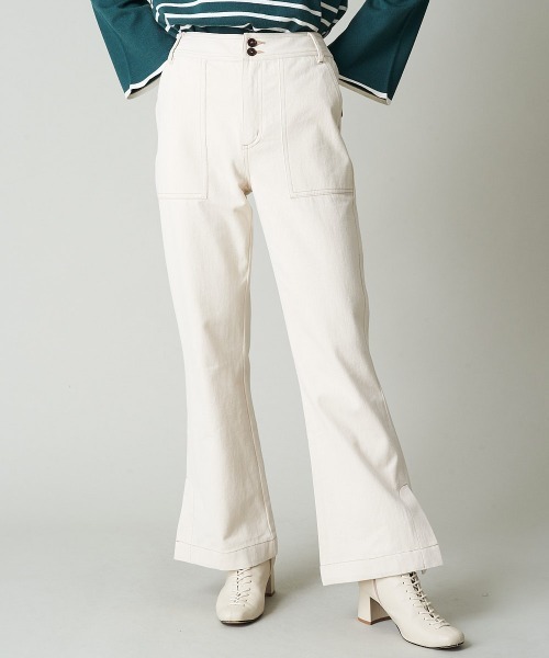 A de a.v.v（アードアー・ヴェ・ヴェ）の「(SET UP対応) デニムライクカラーフレアパンツ（デニムパンツ・レディース・アイボリー/ピンク/グリーン・36/38）」の9枚目の写真