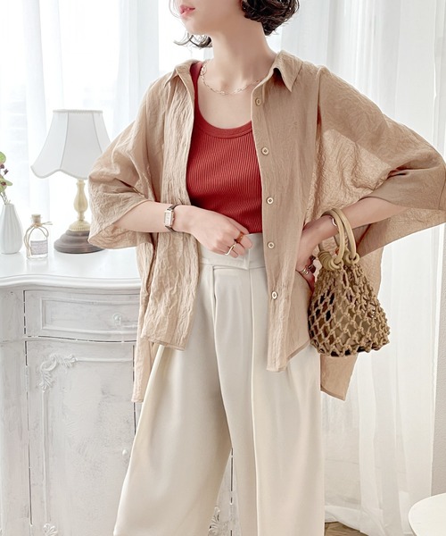 classicalelf(クラシカルエルフ)の「シアーに揺れる。大人のゆったりシアー素材ブラウス(シャツ/ブラウス・レディース・ホワイト/ライトグレー/ブラック/グレイッシュベージュ・MEDIUM/X-LARGE)」の1枚目の写真