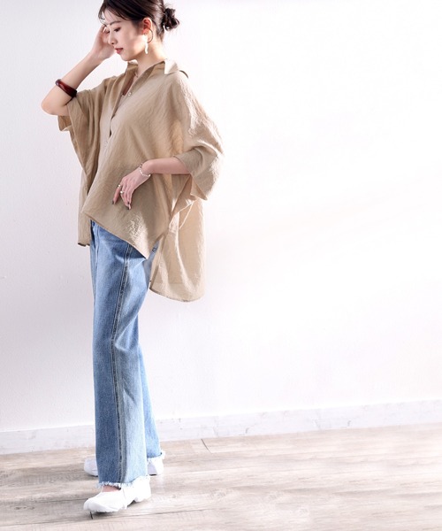 classicalelf(クラシカルエルフ)の「シアーに揺れる。大人のゆったりシアー素材ブラウス(シャツ/ブラウス・レディース・ホワイト/ライトグレー/ブラック/グレイッシュベージュ・MEDIUM/X-LARGE)」の13枚目の写真