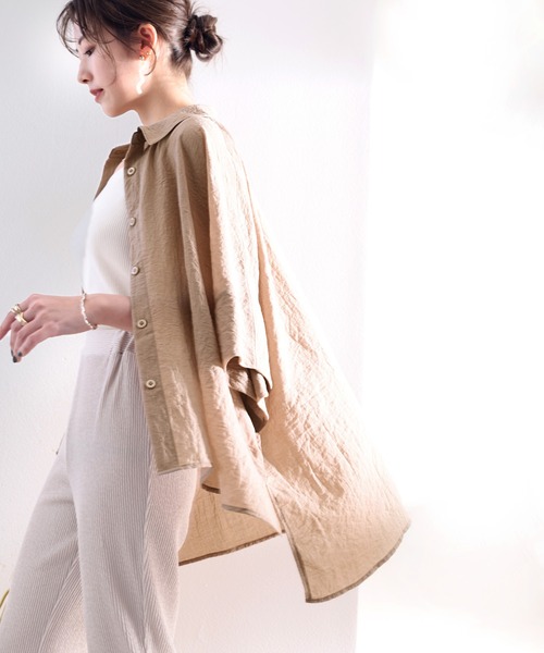 classicalelf(クラシカルエルフ)の「シアーに揺れる。大人のゆったりシアー素材ブラウス(シャツ/ブラウス・レディース・ホワイト/ライトグレー/ブラック/グレイッシュベージュ・MEDIUM/X-LARGE)」の14枚目の写真