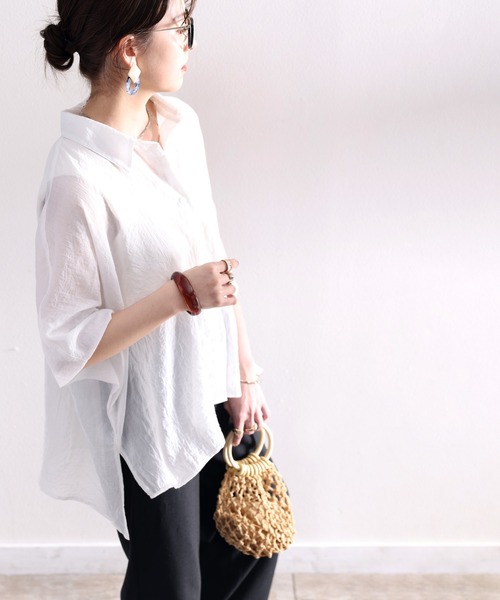 classicalelf(クラシカルエルフ)の「シアーに揺れる。大人のゆったりシアー素材ブラウス(シャツ/ブラウス・レディース・ホワイト/ライトグレー/ブラック/グレイッシュベージュ・MEDIUM/X-LARGE)」の21枚目の写真