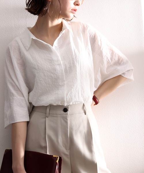 classicalelf(クラシカルエルフ)の「シアーに揺れる。大人のゆったりシアー素材ブラウス(シャツ/ブラウス・レディース・ホワイト/ライトグレー/ブラック/グレイッシュベージュ・MEDIUM/X-LARGE)」の16枚目の写真