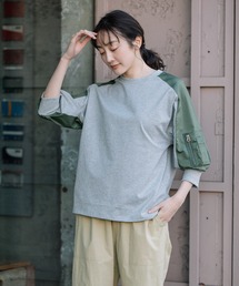 コットンジャージ×布帛パフスリーブTシャツ